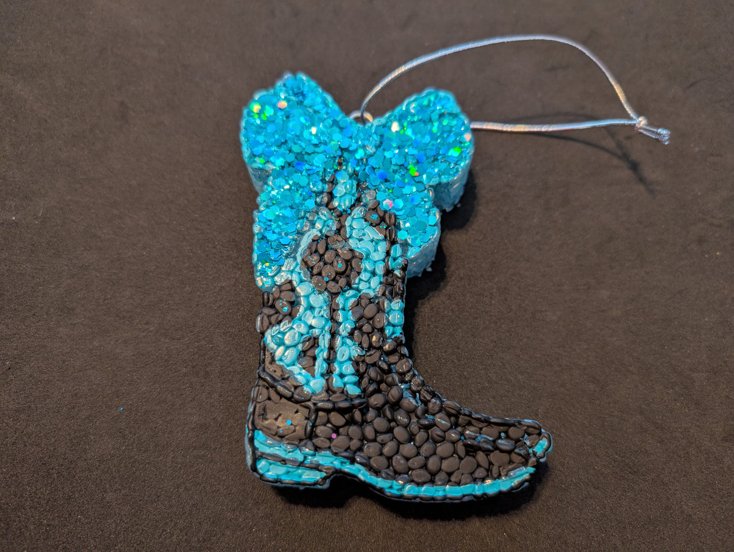 Painted Cowboy Boot with Teal Glitter Bow $16 Ornate Freshie