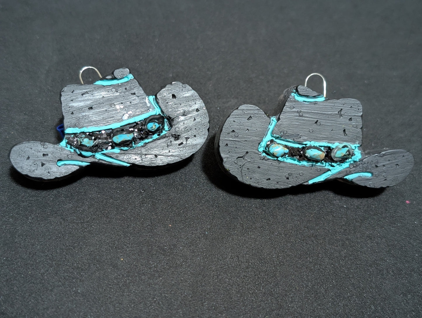 Black Cowboy Hat with Stones Drink Vent Clips -Decorated $10.00