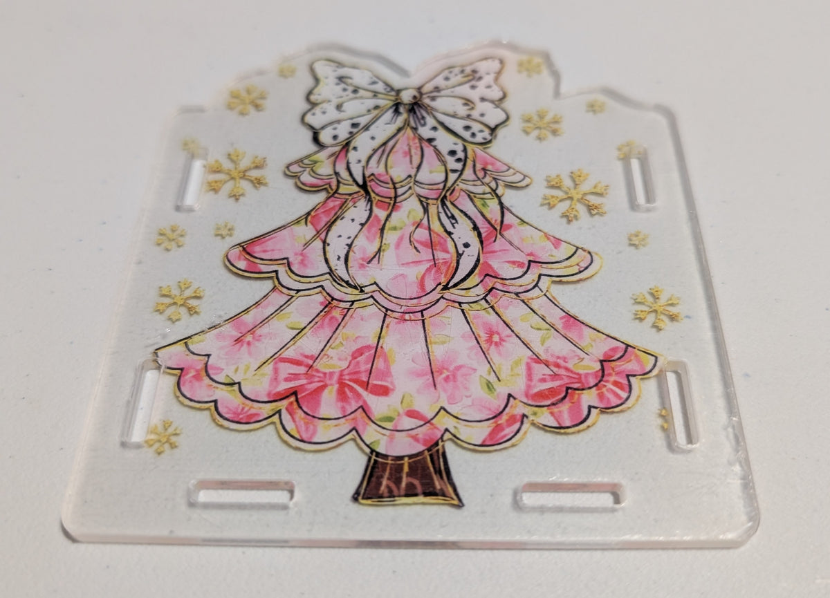 Pink Bow Motif Christmas Tree Pen Box