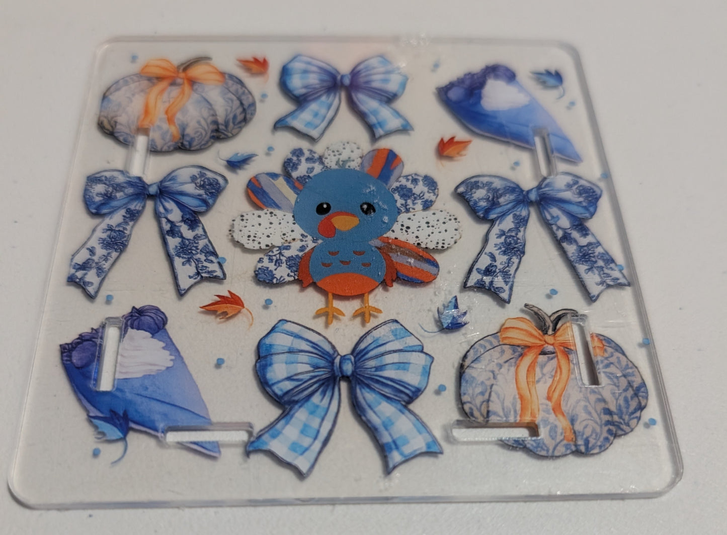 Blue Turkey and Thanksgiving Grid Items Pen Box