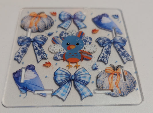Blue Turkey and Thanksgiving Grid Items Pen Box