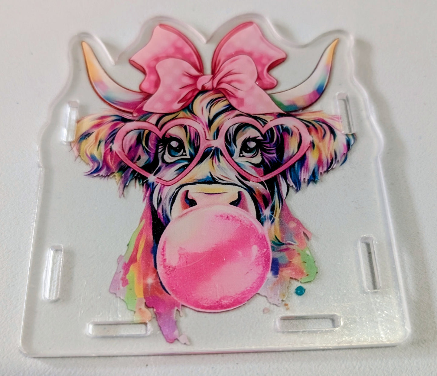 Highland Cow with Glasses Blowing Bubble - Dark Pen Box