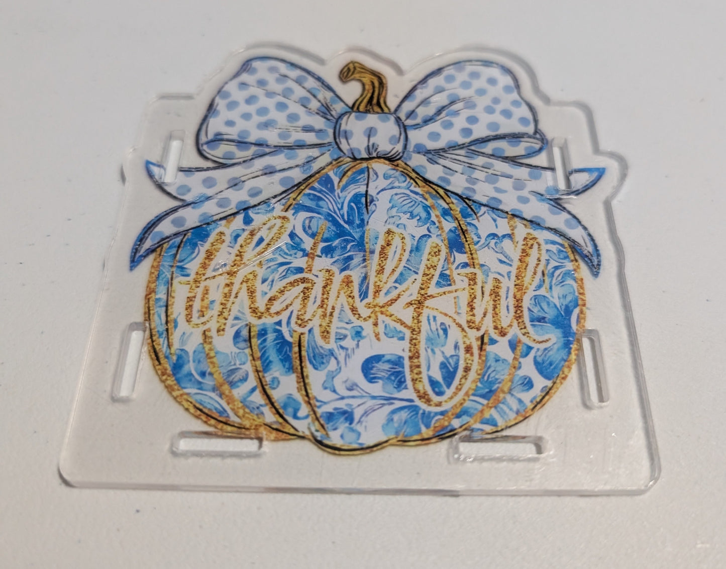 Thankful Blue Motif Pumpkin Pen Box