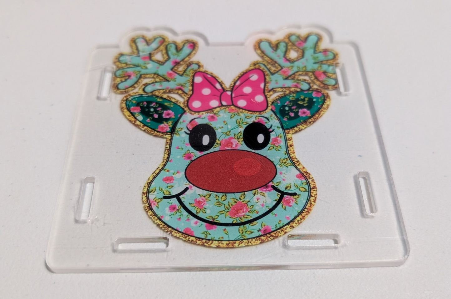 Reindeer in a Teal and Pink Rose Motif Pen Box